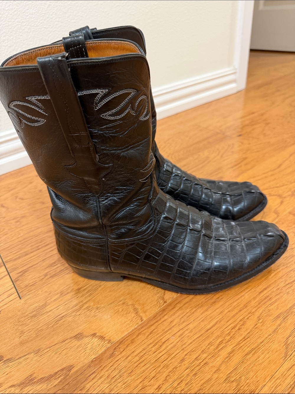 Lucchese Black Caiman Cowboy Boots for Men